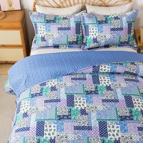 HoneiLife Quilt Sets King Size - 3 Pieces Microfiber Quilt Lightweight Bedspreads Paisley Coverlets Retro Bed Cover King Quilt Bedding Set All Season Quilts