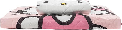 Jay Franco Hello Kitty Pink Stripes & Hearts Twin Size Quilt & Sham Set - Super Soft Lightweight Bedspread Set