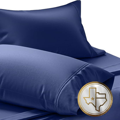 TEXAS LINEN CO. 100% Egyptian Cotton Standard/Queen Size Pillow Cases Set of 2-1000 Thread Count Pillow Cover - Breathable & Cooling Navy Blue Pillowcases Set of 2 for Standard/Queen Pillows