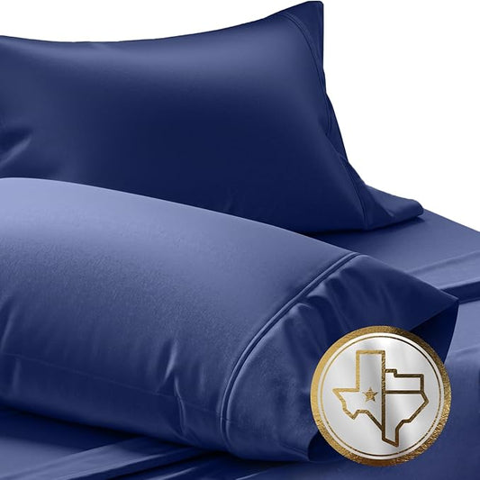TEXAS LINEN CO. 100% Egyptian Cotton Standard/Queen Size Pillow Cases Set of 2-1000 Thread Count Pillow Cover - Breathable & Cooling Navy Blue Pillowcases Set of 2 for Standard/Queen Pillows