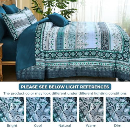 Teal Blue Boho Comforter Set Queen Size,8 Pieces Striped Bed in a Bag