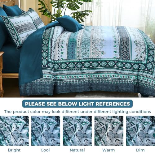 Teal Blue Boho Comforter Set King Size,8 Pieces Striped Bed in a Bag