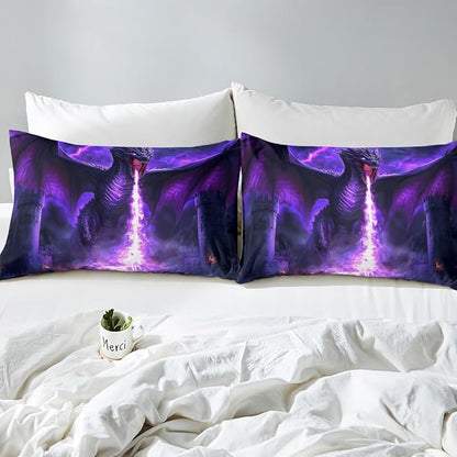 Feelyou Cool Dragon Bedding Set Full Size Kids Lightning Comforter Cover Set 3D Dragon War Mythology Themed Ancient Wildlife Fire Duvet Cover Nebula Bedspread Cover Room Decor Quilt Cover,No Comforter