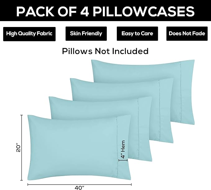 Utopia Bedding King Pillow Cases - 4 Pack - Envelope Closure - Soft Brushed Microfiber Fabric - Shrinkage and Fade Resistant Pillow Covers King Size 20 X 40 Inches (King, Spa Blue)
