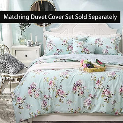 FADFAY Sheet Set Full Farmhouse Bedding Rose and Hydrangea 100% Cotton Blue Floral Deep Pocket Fitted Sheet 4-Pieces Full