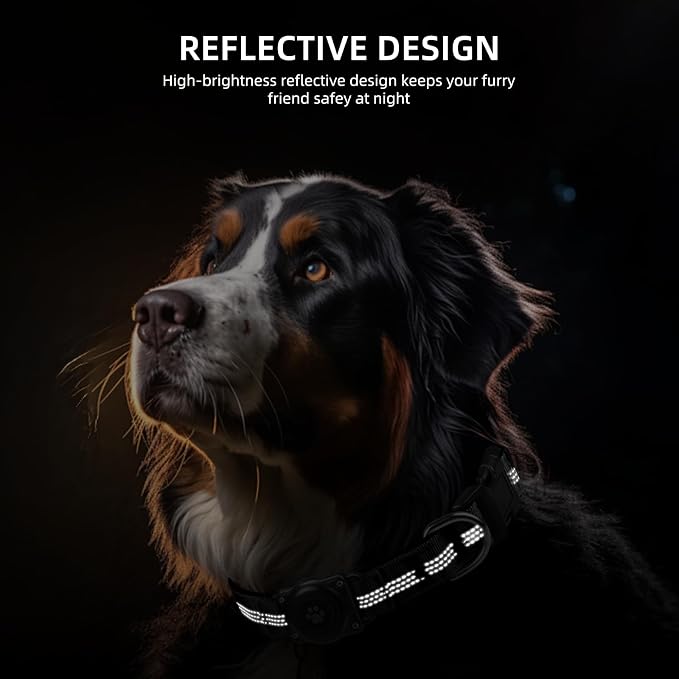 Upgrade Dog Collar with AirTag Holder, IP68 Waterproof, Black, XL | Built-in Water Resistant AirTag holder, 1000D Nylon, Reflective Stitching for Night Visibility, Soft padding for Comfort