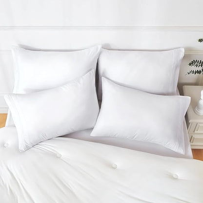 YIYEA Pillow Cases Standard Size Set of 4, Ultra Soft 1800TC Hotel Quality Double Brushed Microfiber Embroidered Pillowcases, Envelope Closure, Fade Resistant (20"x26", White)