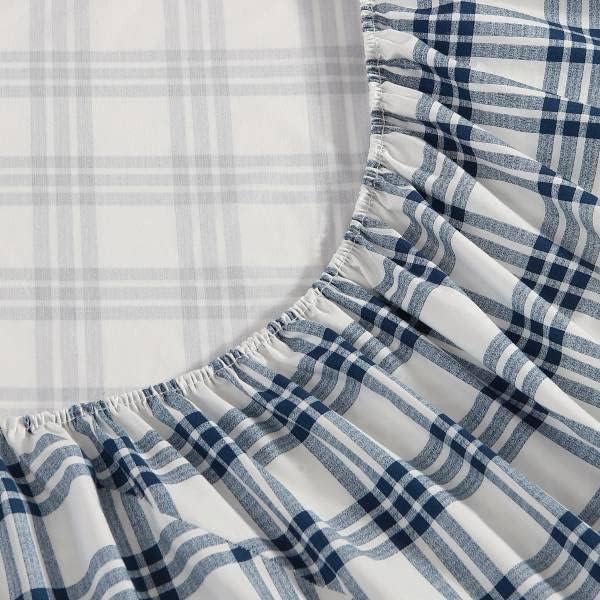 Eddie Bauer Home | Percale Collection Sheet Set-100% Cotton, Crisp & Cool, Lightweight & Moisture-Wicking Bedding, Twin, Navy Plaid,USHSA01132421