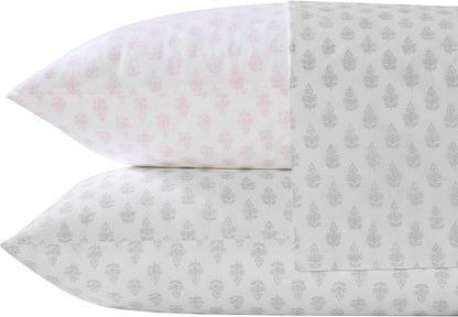 Laura Ashley - Twin Sheets, Lightweight & Breathable Cotton Percale Bedding Set with Matching Sham(s), Oeko-Tex Certified (Francesca Grey, Twin)