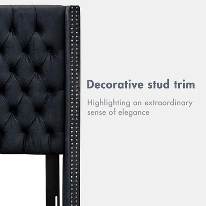 Madison Park King Wingback Upholstered Tufted Headboard, Featuring High-Density Sponge Padding, Adjustable Height Headboard, Easy Assembly, Black Velvet