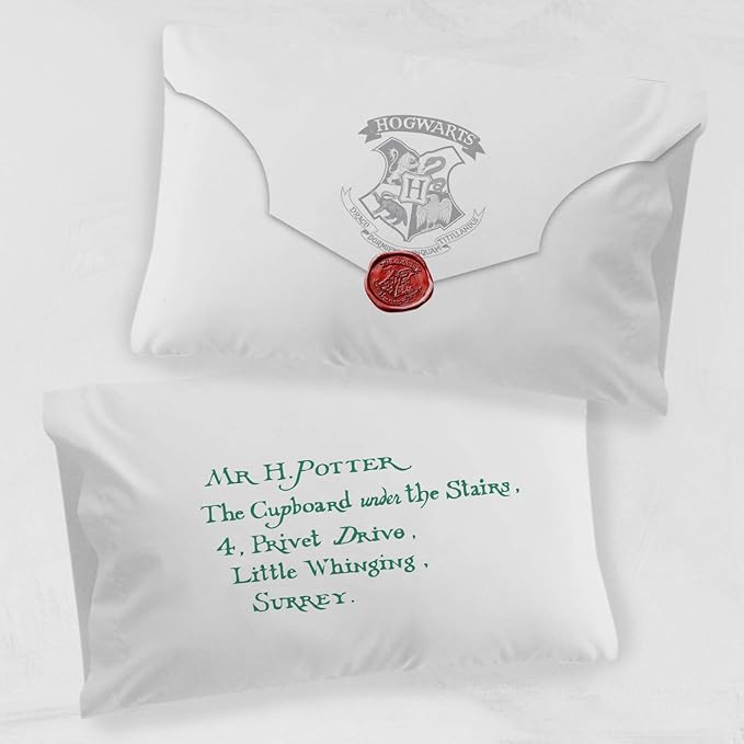 Jay Franco Harry Potter Lettered 1 Pack Pillowcase - Double-Sided Kids Super Soft Bedding - Features Hogwarts Invitation Sealed Envelope (Official Harry Potter Product)