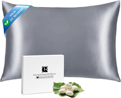 Ravmix Silk Pillow Cases with Zipper, 21momme Mulberry Silk Pillowcase for Hair Skin Health, Soft Smooth Breathable Cool Pillow Cover for Beauty Sleep with Gift Box 1PC(Queen 20"x30", Lilac Grey)