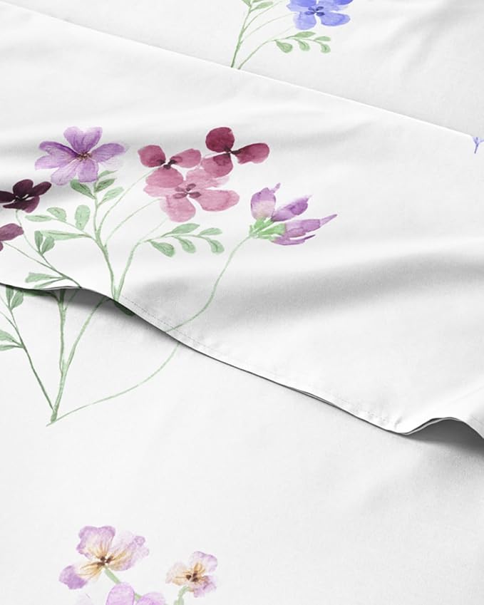 Floral Sheets - Butterfly Floral Bed Sheet Set - 1 Flat, 1 Fitted & 2 Pillowcases w/ Deep Pockets - Wrinkle & Fade Free - Boho Botanical Bedding - Ultra-Soft, Breathable and Cooling - Queen Size Set