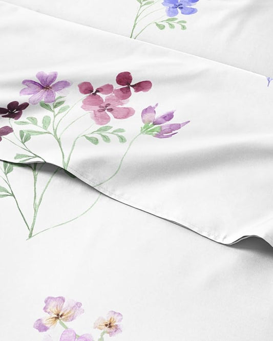 Floral Sheets - Butterfly Floral Bed Sheet Set - 1 Flat, 1 Fitted & 2 Pillowcases w/ Deep Pockets - Wrinkle & Fade Free - Boho Botanical Bedding - Ultra-Soft, Breathable and Cooling - Queen Size Set