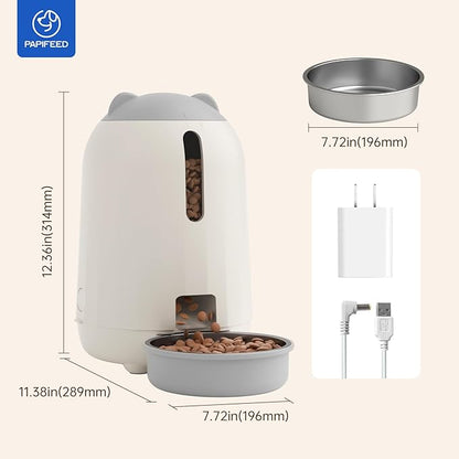 PAPIFEED Automatic Cat Feeder, Smart WiFi App Control Pet Feeder 2.4GHz, 3L Auto Food Dispenser for Cats & Small Dogs, Timed Feeding, Portion Control, Dual Power Supply, Easy Clean, Grey