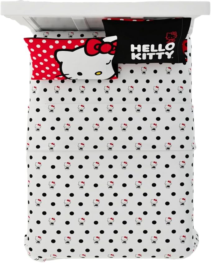 Collectibles Hello Kitty Polka Dot Bedding Super Soft Microfiber 4 Piece Queen Sheet Set, (Officially Licensed Product) By Franco