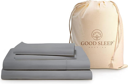 Good Sleep Egyptian Cotton Luxury Sheets Set, Queen Size, 16" Deep Pocket Hotel Style, Light Gray
