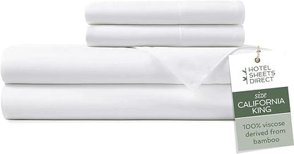 Hotel Sheets Direct 4 Piece Bed Sheet Set California King Size, 100% Viscose Derived from Bamboo Sheets Set with 2 Pillowcases, Cooling & Breathable Luxury Bedding, Moisture-Wicking, Silky Soft, White