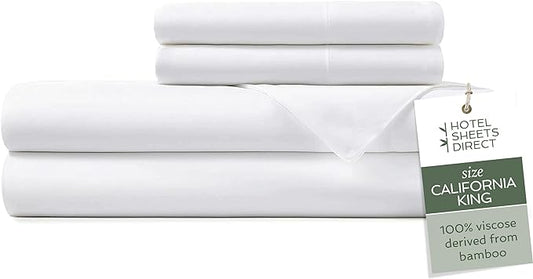 Hotel Sheets Direct 4 Piece Bed Sheet Set California King Size, 100% Viscose Derived from Bamboo Sheets Set with 2 Pillowcases, Cooling & Breathable Luxury Bedding, Moisture-Wicking, Silky Soft, White