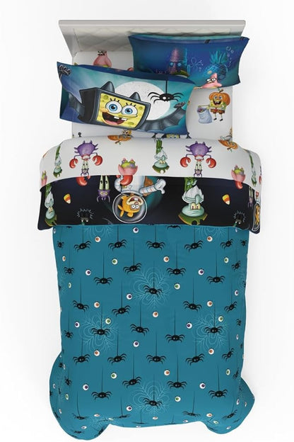 Spongebob Squarepants Kids Halloween Bedding 5 Piece Super Soft Cozy Reversible Comforter and Sheet Set with Sham, Twin, (Officially Licensed Product) by Franco