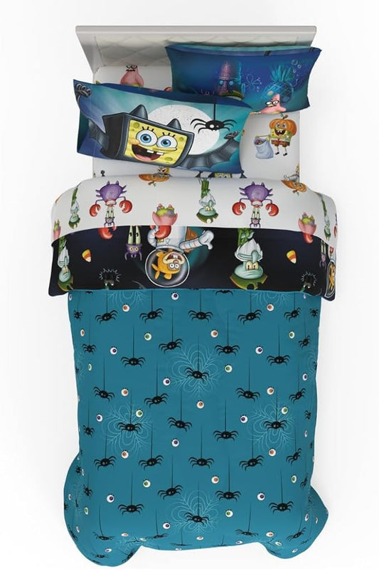 Spongebob Squarepants Kids Halloween Bedding 5 Piece Super Soft Cozy Reversible Comforter and Sheet Set with Sham, Twin, (Officially Licensed Product) by Franco