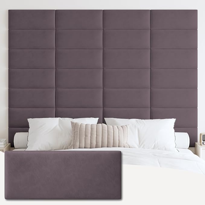 IFNOW Wall Mounted Headboard, Peel and Stick Panels, Dark Purple, Queen | Upholstered 3D Soundproof Acoustic Panels Reusable and Removable Padded Leather Bed Headboard, 6 Panels 9.84" x 23.62"