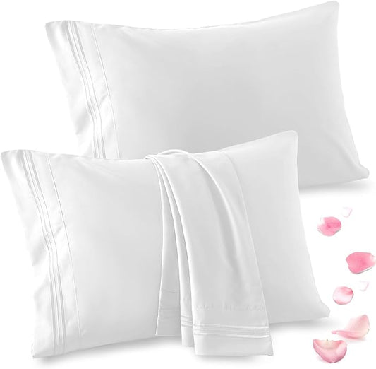 Vonty 2 Pack King Pillow Cases - 20x40 Inch, 1800 Thread Count Microfiber Pillowcases King Size White Pillow Cases Luxury & Soft Embroidered Bed Pillow Covers with Envelope Closure
