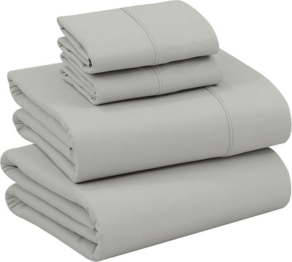 RUVANTI 100% Cotton Sheets – California King Percale Bedding, Cooling & Breathable, Durable with a Crisp, Soft & Comfortable Feel, 14" Deep Pocket, 4-Piece Set, Silver