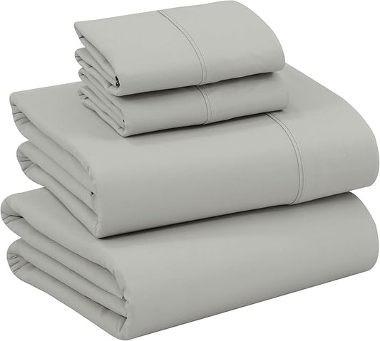 RUVANTI 100% Cotton Sheets – Queen Size Percale Bedding, Cooling & Breathable, Durable with a Crisp, Soft & Comfortable Feel, 16" Deep Pocket, 4-Piece Set, Silver