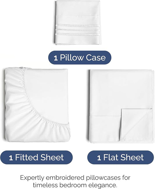 Twin Size 3 Piece Sheet Set - Comfy Breathable & Cooling Bed Sheets Set - Hotel Luxury Bedding for Women, Men, Kids, Teens, Boys & Girls - Deep Pockets, Ultra-Soft and Wrinkle Free - Oeko-Tex - White
