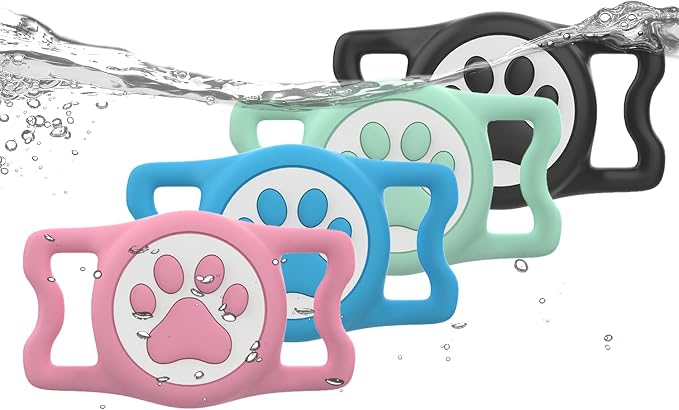 IP68 Waterproof Dog AirTag Holder for Dog Collar, Soft, Stretchy Silicone | Full-Body Protection, Easy Tool-Free Installation, Quiet, No-Dangle Fit, Lightweight, Fits Dog & Cat Collars of All Widths