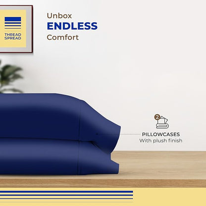 Thread Spread 100% Egyptian Cotton King Size Pillow Cases Set of 2 - Luxury 600 Series Bliss Collection Pillow Cases King Size (Navy Blue), Soft Cooling Hotel Cotton Pillowcases, Sateen Finish