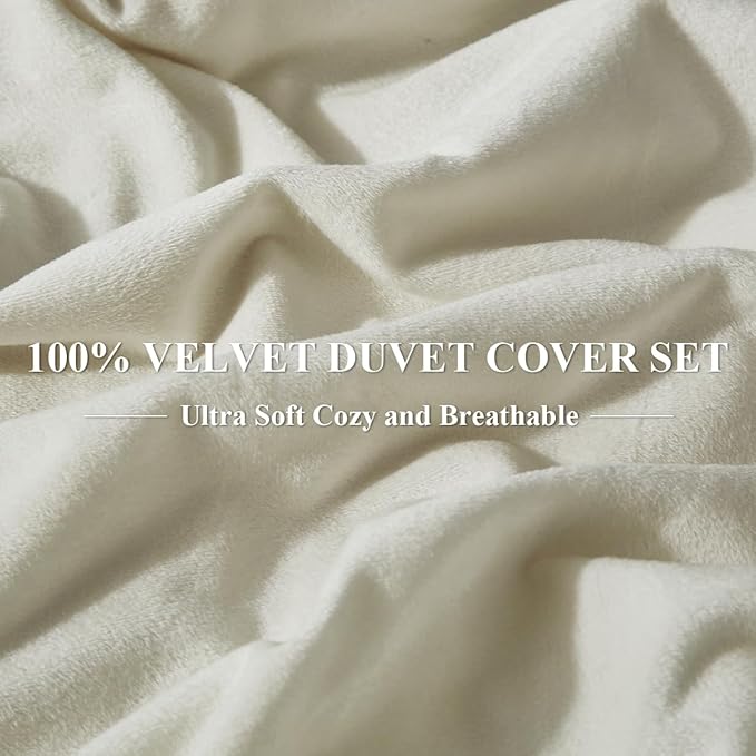 Ivellow Velvet Duvet Cover King Set Beige Velvet Duvet Cover King Comforter Cover 3Pcs Ultra Soft Duvet Cover Breathable Solid Luxury Flannel Velour Duvet Cover Zipper Closure Corner Tie
