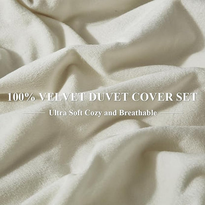Ivellow Velvet Duvet Cover King Set Beige Velvet Duvet Cover King Comforter Cover 3Pcs Ultra Soft Duvet Cover Breathable Solid Luxury Flannel Velour Duvet Cover Zipper Closure Corner Tie