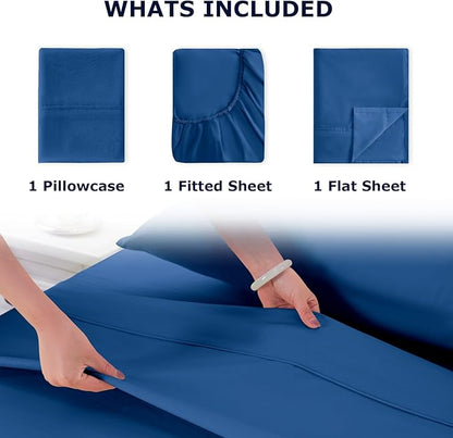 Twin Size Bed Sheet Set - 3 Piece Soft Microfiber Sheets with Deep Pockets, Cooling Technology, and Wrinkle-Free Pillowcase. Hotel-Quality, Durable Bedding, Prussian Blue