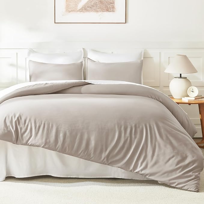 Litanika Deep Linen Grey Comforter Set California King Size, 3 Pieces Cal King Lightweight Solid Bedding Comforter Set, All Season Fluffy Bed Set (104x96In Comforter & 2 Pillowcases)