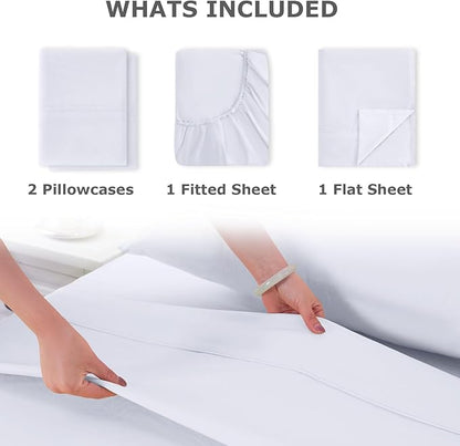 California King Size Bed Sheet Set - 4 Piece Soft Microfiber Sheets with Deep Pockets, Cooling Technology, and Wrinkle-Free Pillowcase. Hotel-Quality, Durable Bedding, Brilliant White