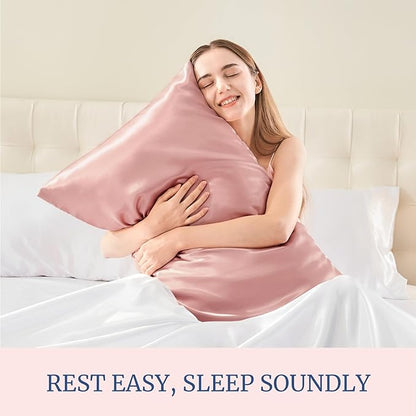 BEDELITE Satin Pillowcase for Hair and Skin, Super Soft and Cooling Similar to Silk Pillow Cases 2 Pack with Envelope Closure, Gift for Women Men(20"x30" Queen Size, Rose Pink)