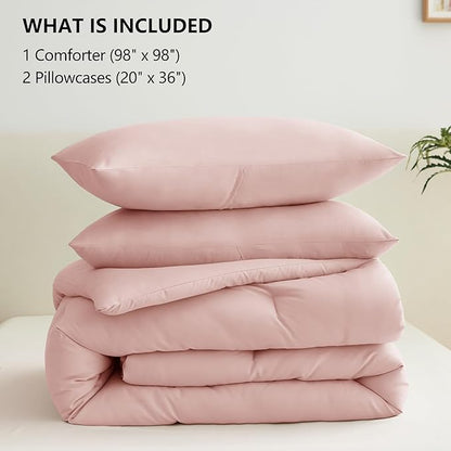 CozyLux Oversized Queen Comforter Set Blush Pink, 3 Pieces 98x98 Solid Breathable Quilted Bedding Sets All Season, Luxury Soft Lightweight Bed Set with Down Alternative Comforter and 2 Pillowcases