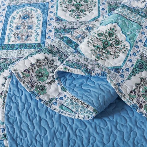 HoneiLife King Quilt Bedding Sets - 3 Piece Microfiber Quilt Set Rustic Bedspread Set Floral Coverlet Sets for King Bed