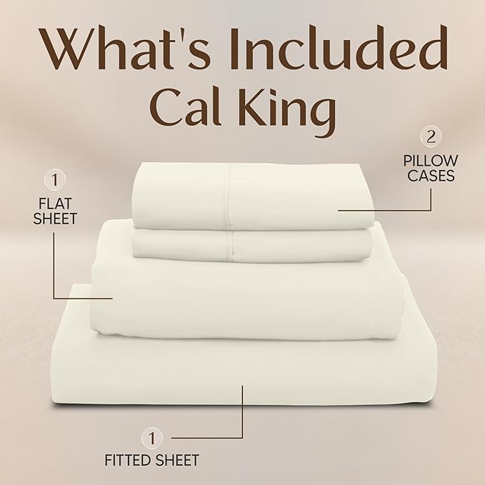 Utopia Bedding California King Size Sheet Set – 4 Piece Bed Sheets, Soft and Breathable Microfiber, Includes 1 Fitted Sheet, 1 Flat Sheet and 2 Pillowcases – Oeko-Tex (Ivory)