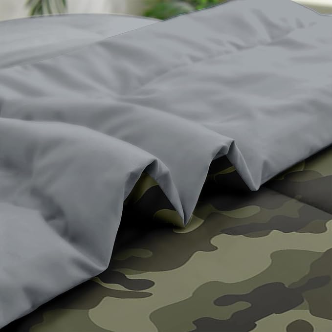 Comforter Set Twin Size, Army Camouflage Camo 5 Pcs Bedding for Kids and Adults, Military French Green Bed Sheet Sets with Fitted Sheet Pillowcase & Sham for Bedroom Bed Decor
