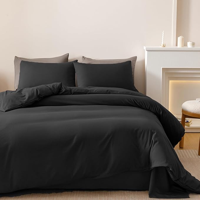 Luxlovery Black Comforter Full Size Men Women Solid Black Bedding Comforter Set Full Dark Color Quilts Blanket Soft Breathable Lightweight Pure Fluffy Comforter Set