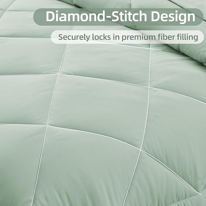 FUANNA 7 Pieces Queen Comforter Set, All Season Bed in a Bag Queen Size, Luxury Soft Bedding Sets with Comforter, Flat Sheet, Fitted Sheet, Pillowcases & Pillow Shams, Sage Green