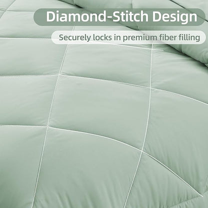 FUANNA 7 Pieces Queen Comforter Set, All Season Bed in a Bag Queen Size, Luxury Soft Bedding Sets with Comforter, Flat Sheet, Fitted Sheet, Pillowcases & Pillow Shams, Sage Green
