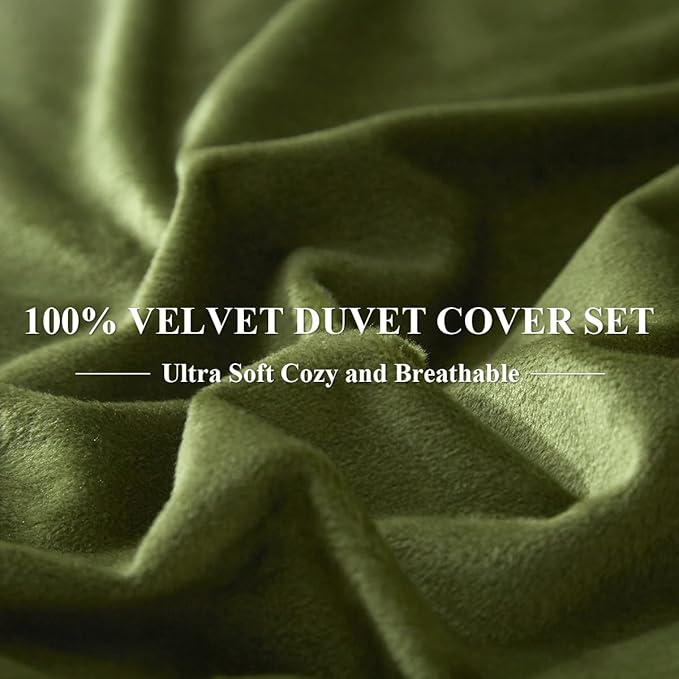Ivellow Velvet Duvet Cover Queen Set Sage Green Comforter Cover 3Pcs Ultra Soft Cover Breathable Solid Luxury Flannel Velour Duvet Cover Zipper Closure Corner Tie