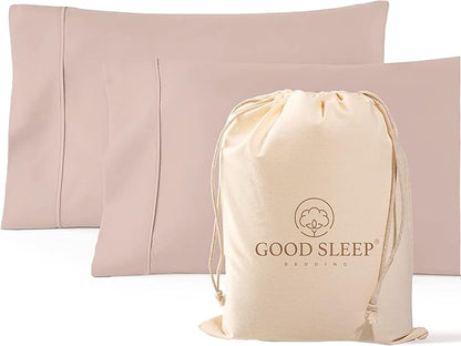 1000 TC Blush Standard Pillowcases Set of 2 100% Egyptian Cotton Pillow Cases with Long Staple Cotton & Sateen Weave, Silky Soft Hotel - Like Bed Pillow Covers for Comfy Sleeping, Snug Fit