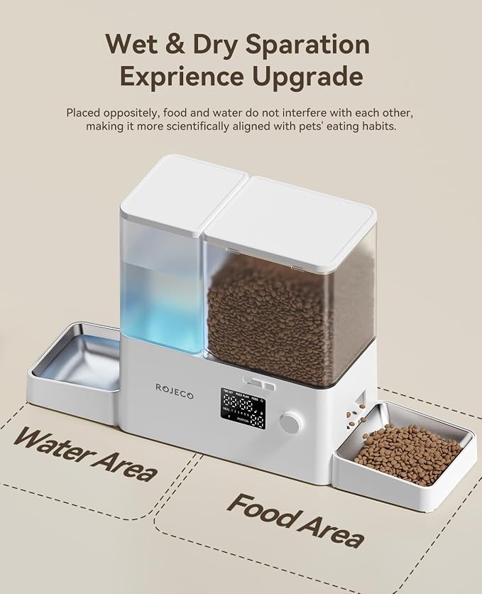 Automatic Cat Feeder and Water Dispenser,2-in-1 Large Capacity 5L cat Food Bowl and 3.5L Gravity Water Dispenser,Timed Cat Feeder for Cats Small Dogs Puppies Kittens Pets