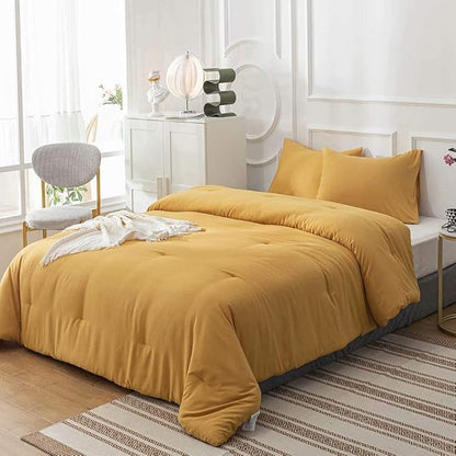 Cottonight Mustard Yellow Comforter Sets Full Dark Yellow Comforter Full Lightweight Cozy Mustard Bedding Comforter Sets with Inner Fill Soft Comfy Women Men