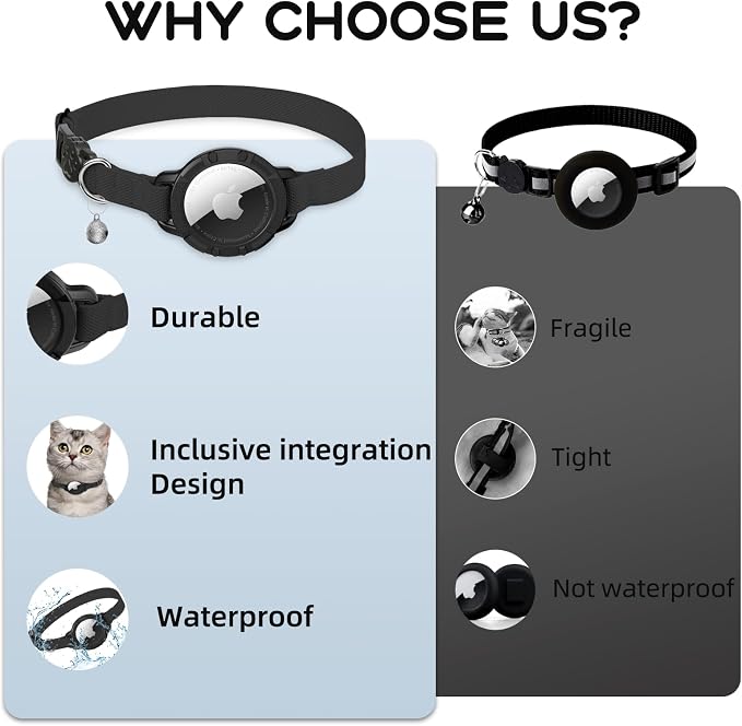 AirTag Cat Collars, Stretchy Collar with AirTag Holder and Bell | Breakaway - Ultra Design Elastic - GPS Tracking Collars - Adjustable Size for Cats & Puppies 7.5-12.5" - (Black)
